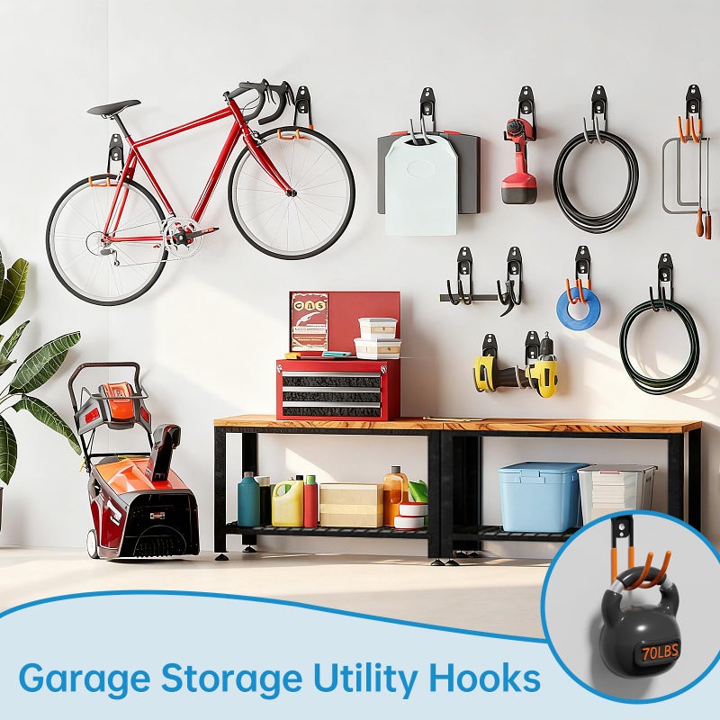 GeeWatom Garage Storage Utility Hooksï¼ŒGarage Garden Tool Organizerï¼ŒSteel Wall Mount Hooks, Large Garden U Hooks ï¼ˆ2 Packï¼‰ (Type-2-Orange) - Image 5